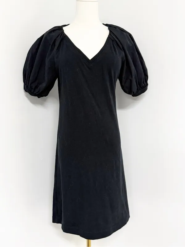 Maeve Anthropologie Annika Knit Mini Dress XS Black Puff Sleeve V-Neck - Image 3