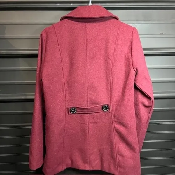 Womens Pea Coat Double Breasted‎ Jacket Collared Wool Blend Outerwear Red Size M - Image 2