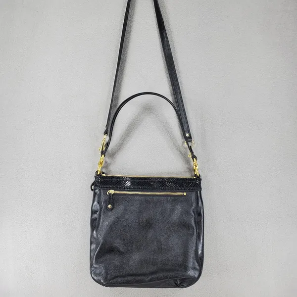 Coach‎ Crossbody Bag Womens Black Leather Snakeskin Trim Gold Hardware F20114 - Image 6