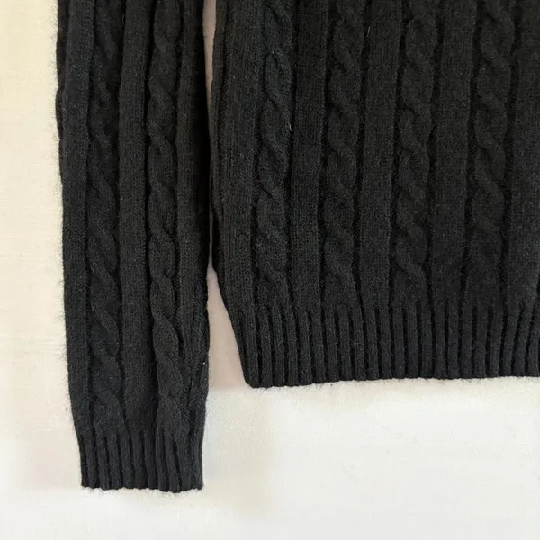 Lauren Ralph Lauren Black 100% Cashmere Cable Knit Shawl Collar Sweater XS - Image 4