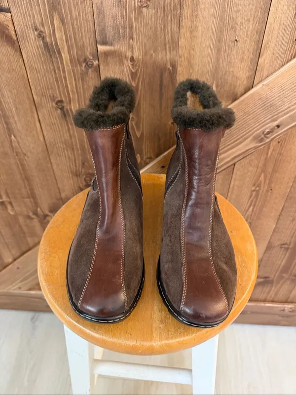 Söfft Women’s Size 7M Brown Leather Suede Shearling Lined Ankle Boots - Image 2