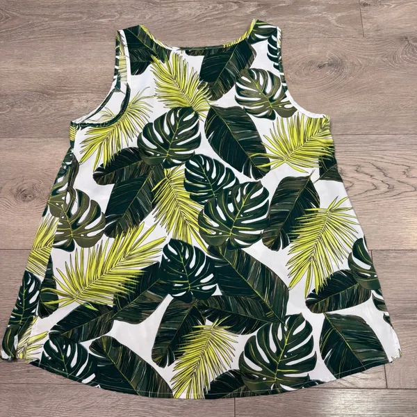 Time and Tru Womens Tropical Palm Leaves Sleeveless‎ Tank Top Green White Medium - Image 3