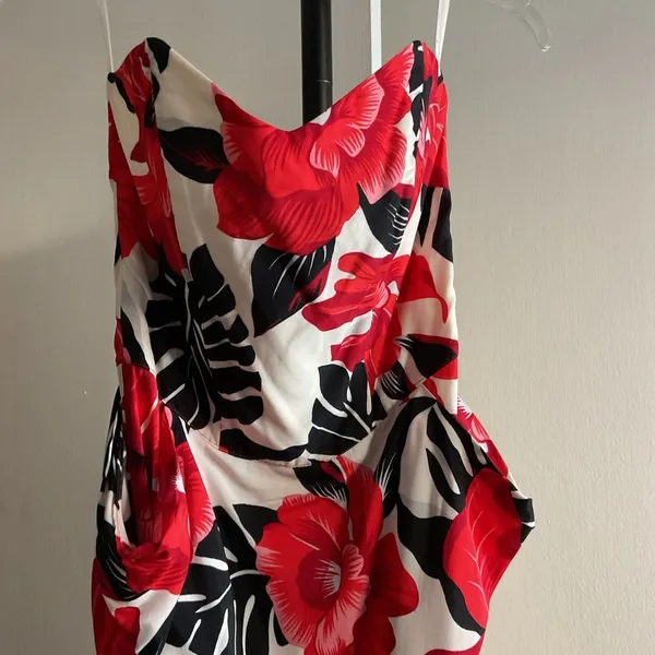 Vintage Hearts Strapless Red Floral Mini Dress 5 90s Y2K Party Coquette Retro - Image 3