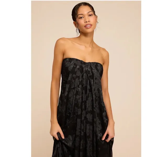 Lulus Amiri Black Floral Burnout Shift Maxi Dress XS Gothic Romantic Formal - Image 2