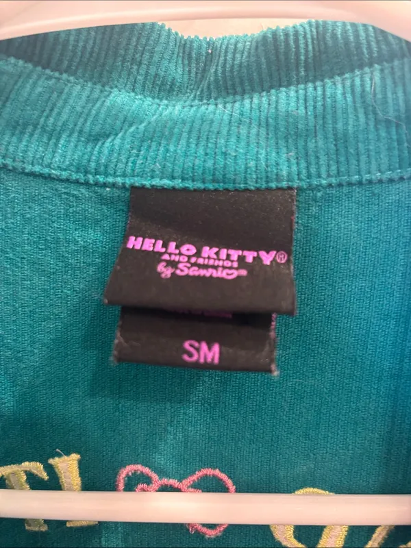 Hello Kitty & Friends Sanrio Teal Corduroy Embroidered Shirt Jacket S/M - Image 4