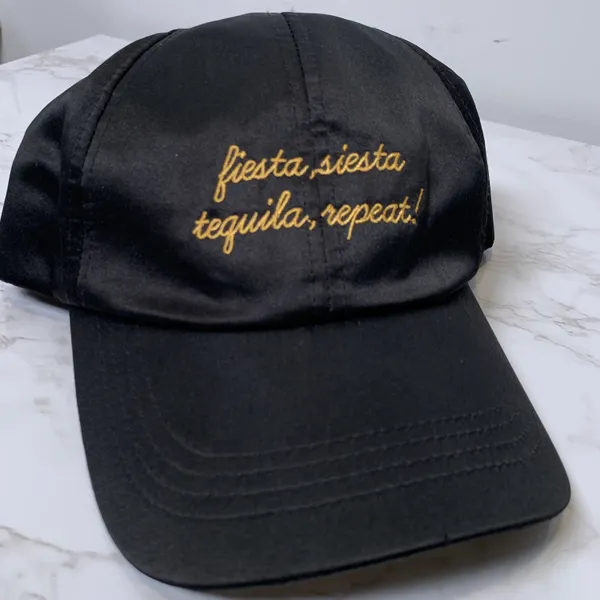 Fiesta Siesta Tequila Repeat Embroidered Black Satin Structured Baseball Cap - Image 2