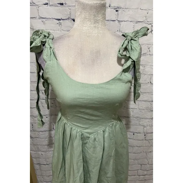NWT Amable By Mable Anthropologie Green Ribbon Shoulders Mini Dress Size Medium - Image 3