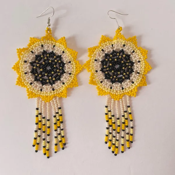 Sunflower Beaded Earrings Yellow - Image 3