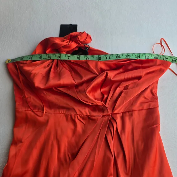 DO+BE NWT One Shoulder Satin Twisted Knot Tulip Hem Midi Dress Red GY1879 L‎ - Image 9