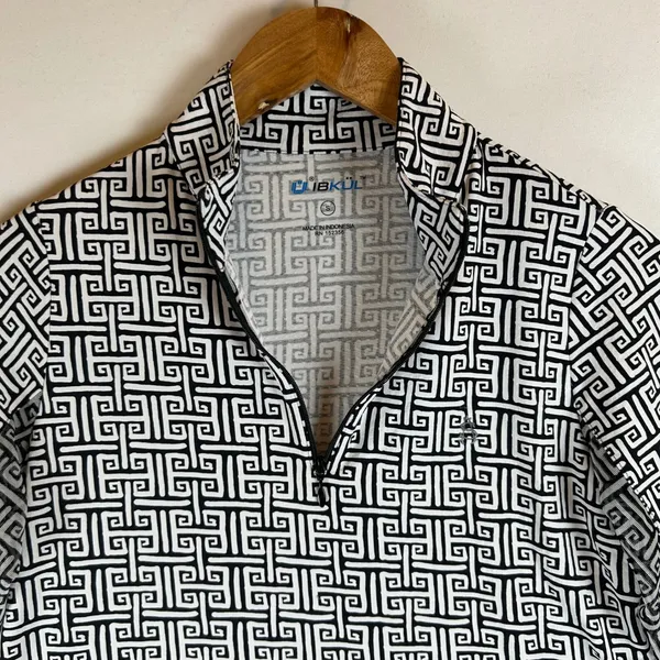 IBKUL Womens Small Black White Greek Key Quarter Zip Sun Shirt Long Sleeve UPF50 - Image 11
