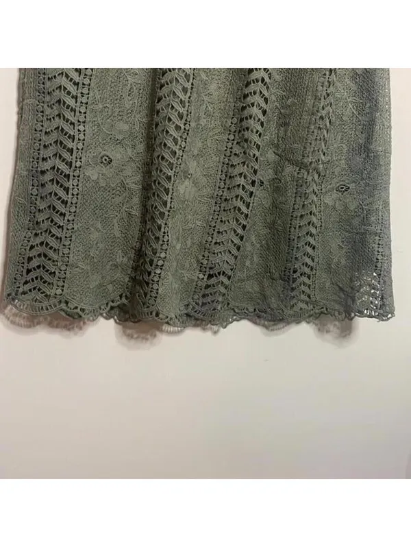 Tea n rose green lace crochet short sleeve midi dress prairie boho modest - Image 4