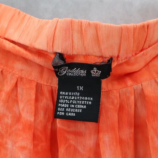 The Goddess Collection Orange Sheer Knee Length Pull On Flirty Bow Skirt Plus 1X - Image 5