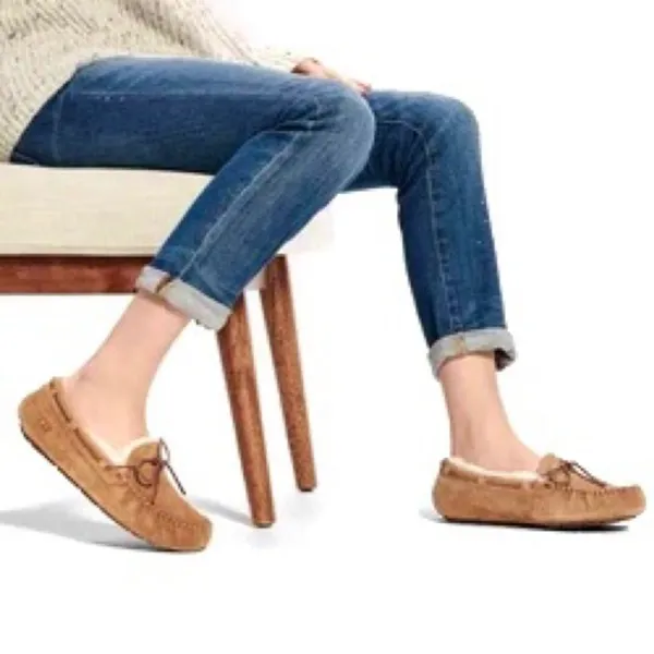 UGG Dakota Chestnut Brown Suede Leather Wool Lined Moccasin Slipper Loafer Shoes - Image 2