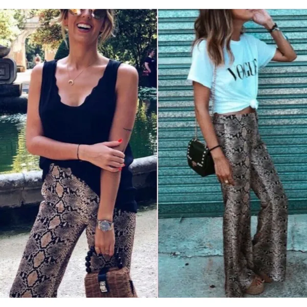 Zara sz S Reptile Printed Flare Wide Leg Pants - Image 3
