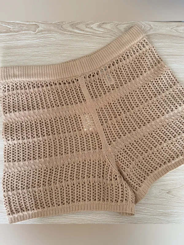 Aerie Small NEW Crochet Open Knit Shorts Tan Camel Resort Vacation Getaway - Image 4