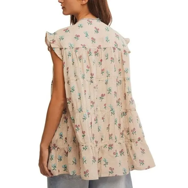 Free People Bohemian Prairie Sundown Mini Dress Tunic Top Ivory Combo Size L - Image 4