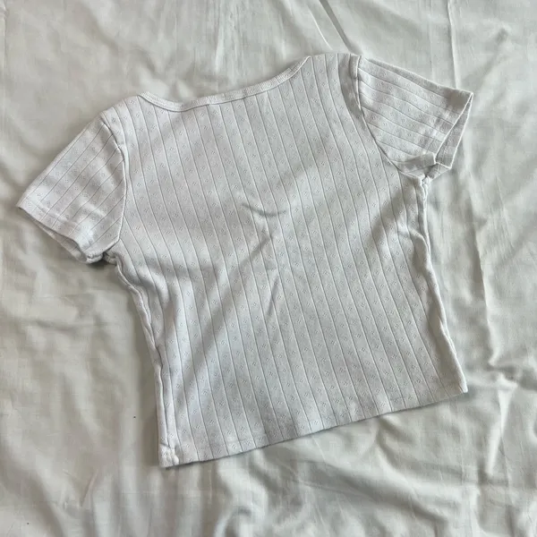 Brandy Melville White Henley Baby Tee Soft Feminine Y2K - Image 7