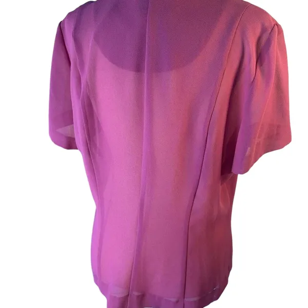 Vintage Danny & Nicole Pink sheer button up blouse black collar pink polka dots - Image 4