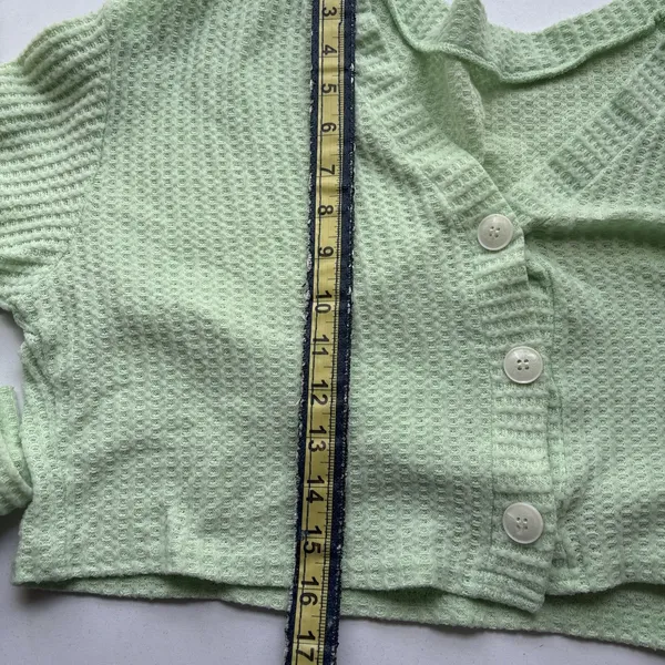 Shein Mint Green Waffle Knit Cropped Button Cardigan Sweater 1XL - Image 9