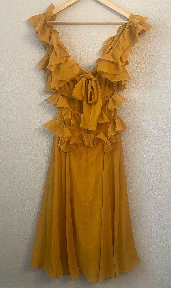 ASOS DESIGN Tiered Ruffle Dress, Mustard, 2 - Image 5