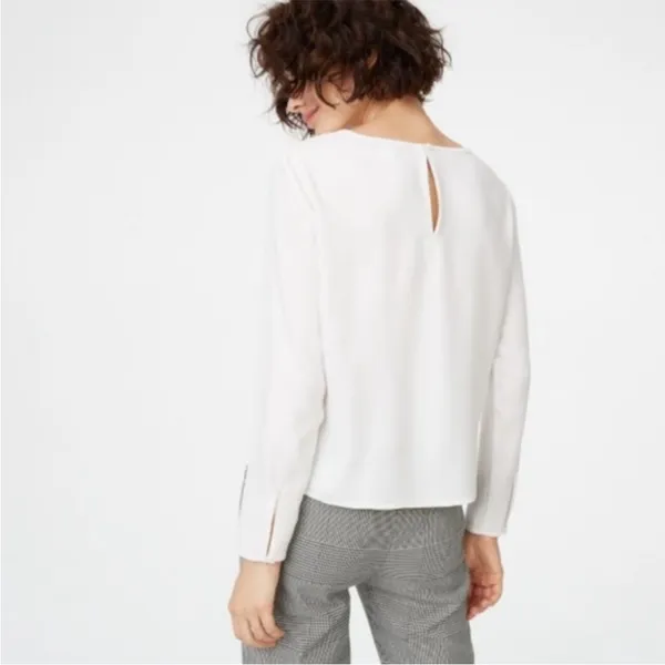 Club Monaco‎ White Brixxtun faux wrap keyhole Blouse size small - Image 5