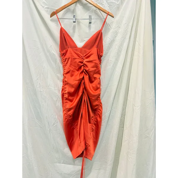 NBD Dex‎ Ruched Drawstring Adjustable Side Tie Poppy Orange Mini Dress Sz Small - Image 4