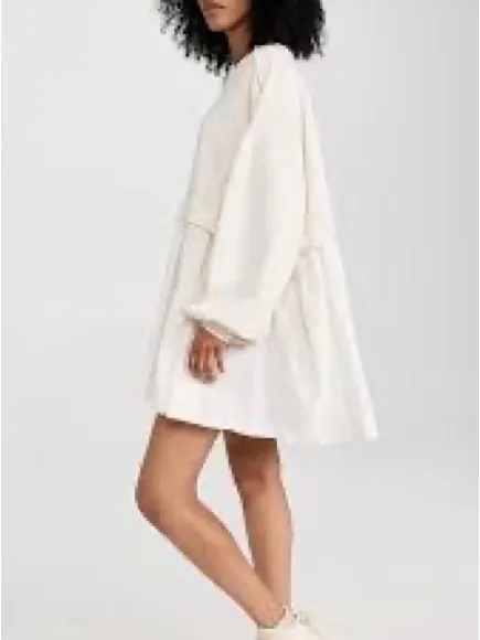 Women Oversized Sweatshirt Dress Patchwork Crewneck Long Sleeve Flowy Pleated - Image 7