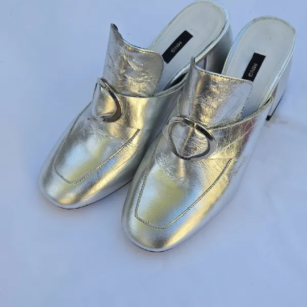 Mango Metallic Silver Mules - Image 3