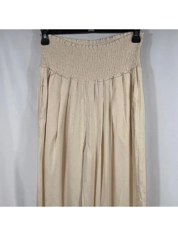 Women’s Cream Smocked Waist Wide Leg Lounge Pants Size M - Image 2
