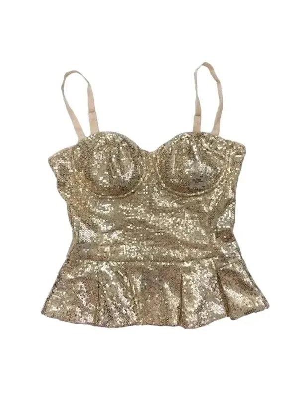 Bebe Uptown‎ Sequin Peplum Bustier Top Gold Size Small NWT - Image 3