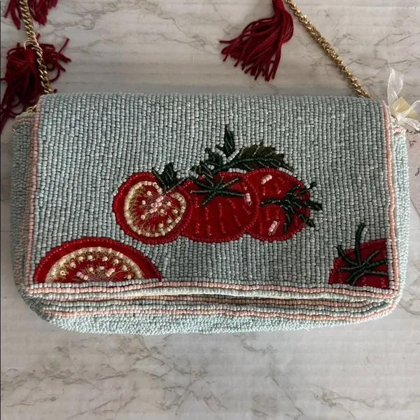 Beaded Tomato Fruit Crossbody Bag Tassels Multicolor NWT Anthropologie viral bag - Image 3