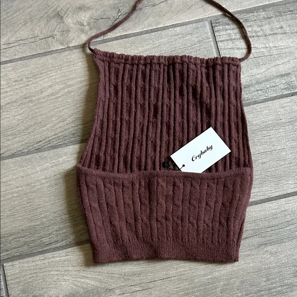 Cry Baby Elegant Brown Knit Women’s Top - Image 3