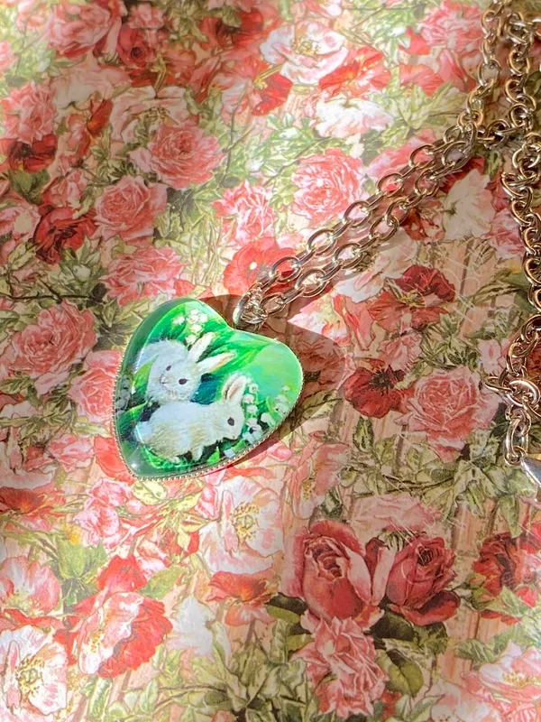 Handmade Kawaii retro fairy cottage style cute rabbits $ flower necklace🐇🦋💕🌳 - Image 3