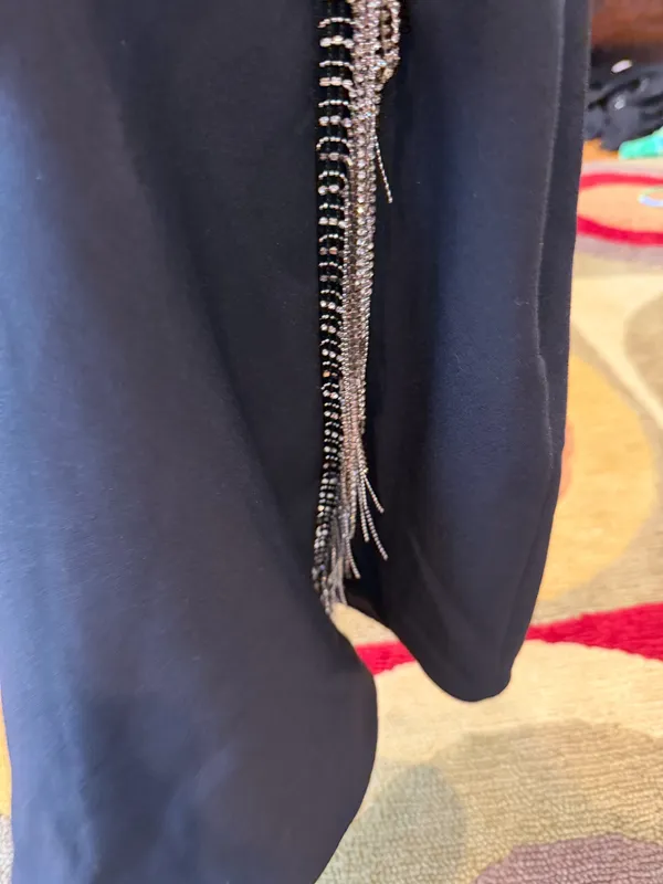 Zara Women Western Style Rhinestone Fringe Black Mini Skirt *Hem Undone See Pics - Image 3