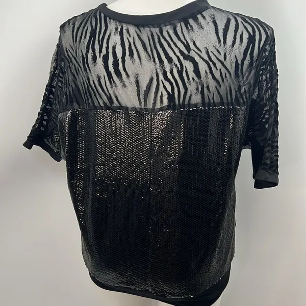 MEK XL black sequin zebra print mesh top - Image 5