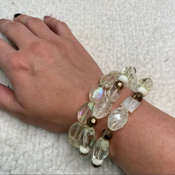 White Fox Clear Rainbow Elastic Beaded Bracelets - Set of 3 - Image 2
