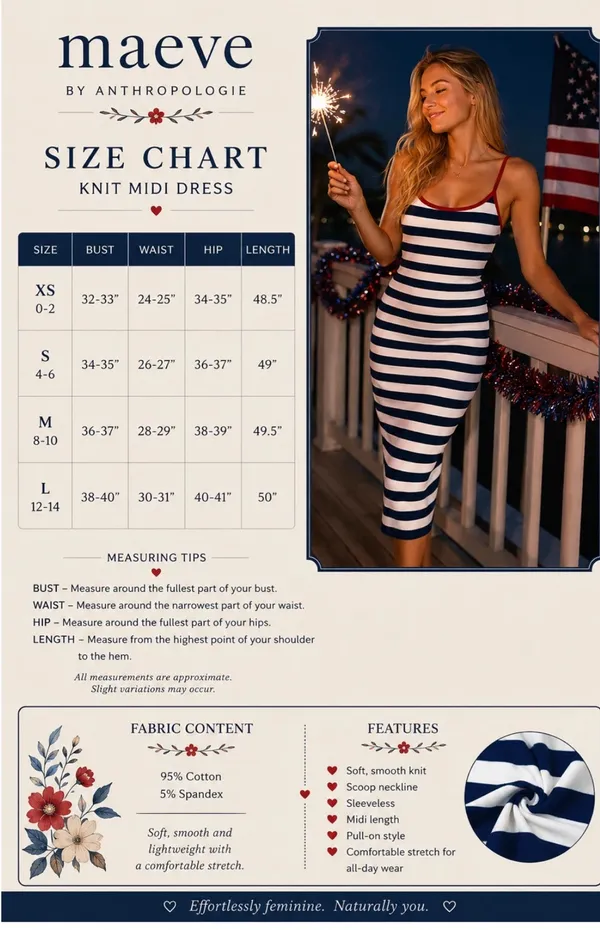 Maeve by Anthropologie Striped Midi Dress Sz L NWT Patriotic 4th of July Coastal - Image 4