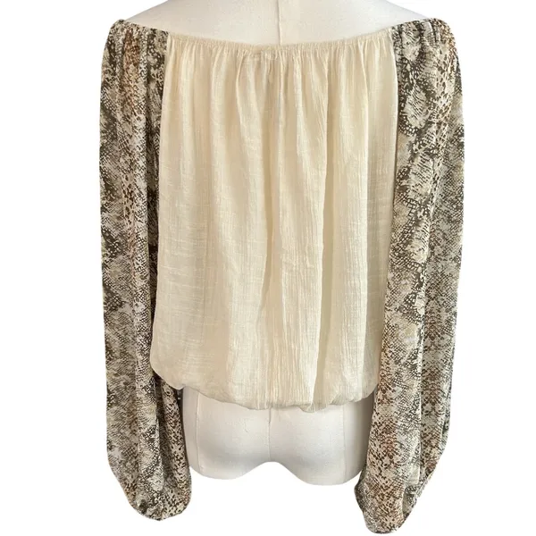 Blu Pepper Crop Top Boho Off Shoulder Snake Skin Balloon Sleeves Y2K Women Large - Image 4