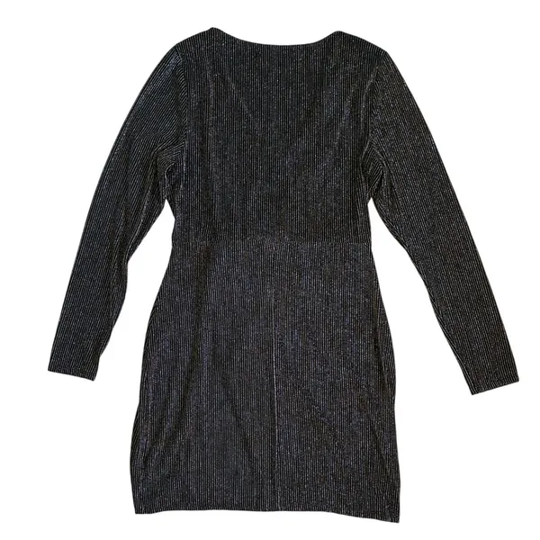 ROW-A‎ Metallic Pinstripe Faux Wrap Mini Dress Black Gold XXL Party Cocktail - Image 3