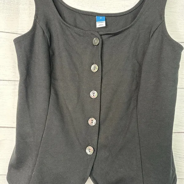 Old Navy Womens M Black Ponte Knit Sleeveless Button Front Tank Minimalist Layer - Image 3