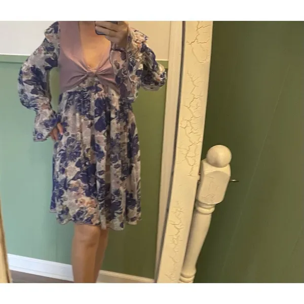 Free People Alice Vested Layered Dress Floral Purple Size SP - Image 9