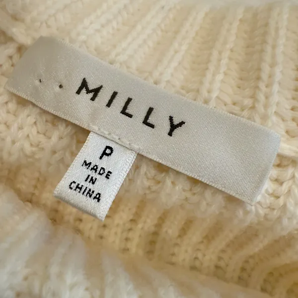 MILLY Pom Pom‎ Sleeve Ribbed Knit Sweater in Ivory size XS - Image 3
