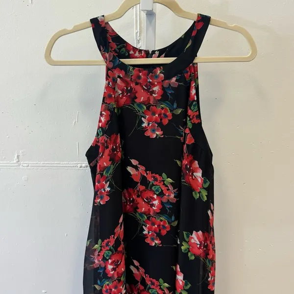 Betsey Johnson Black Floral Sleeveless Halter Mini Flowy‎ Romantic Dress Sz 10 - Image 3