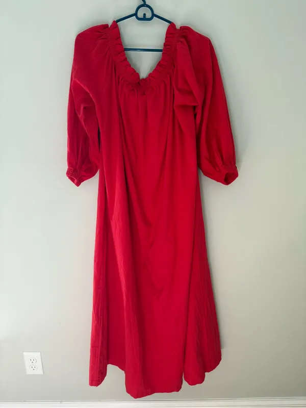 OShopLive Red Off Shoulder Maxi Dress Puff Sleeve NWT Women’s Large 100% Cotton - Image 5