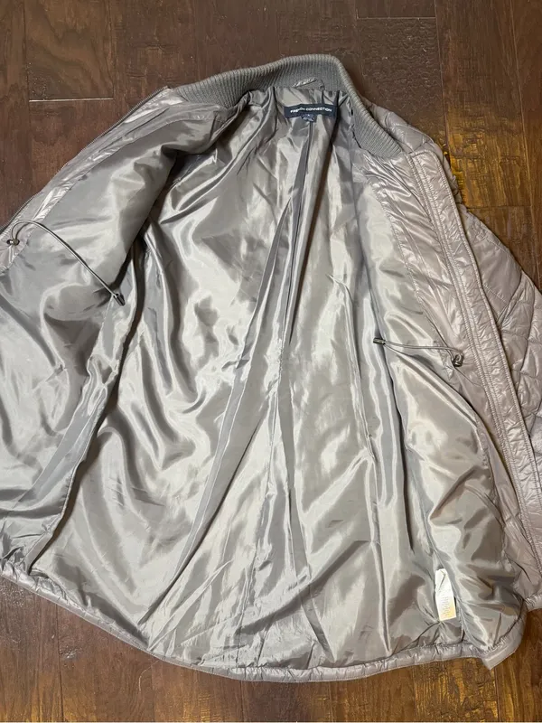 French Connection Large Silver Quilted Longline Bomber Jacket Coat - Image 9