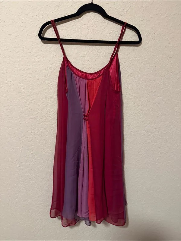 Free People Colorblock Spaghetti-Strap Camisole Dress in Red, Pink, Purple - Image 4