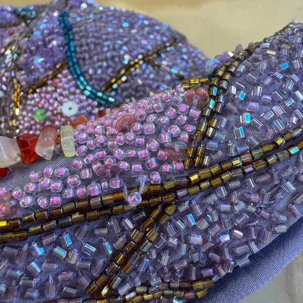 Vintage Beaded Sequin Tube Top Purple Pink Orange Strapless Bodice Size 8 Boho - Image 7