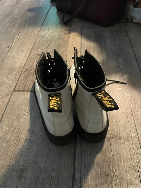 Dr. Martens White and Black Leather Combat Boots - Image 5