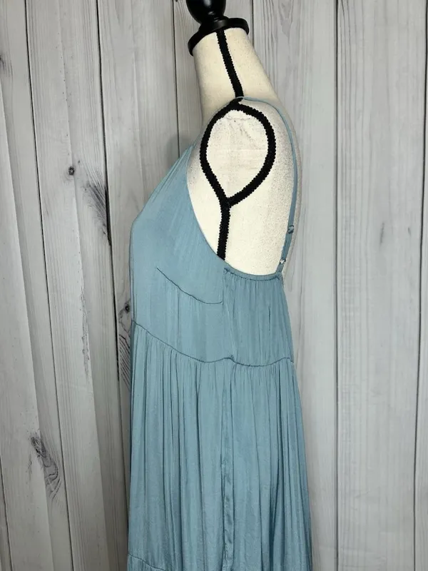 Soma WKND Tiered Satin Maxi Bra Dress Sz L Adjustable Straps Mineral Green - Image 5