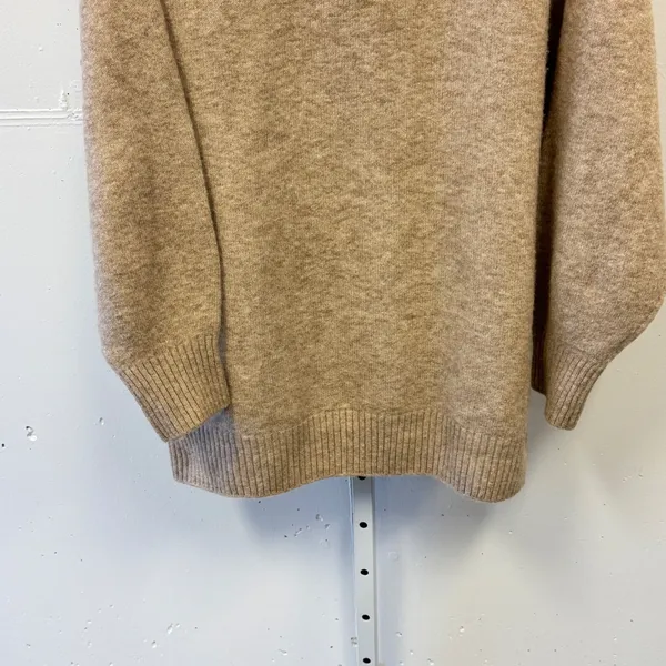 Mango MNG Women's Oversized Knit Polo Sweater Tan Marl Button Neck Large‎ - Image 6
